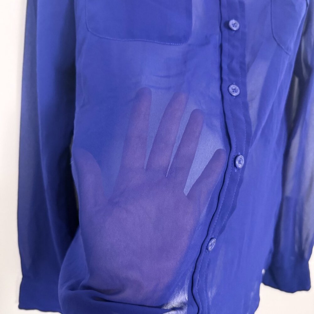 American Eagle Outfitters Sheer Cobalt Blouse | Button Front | Size M - Picture 8 of 10